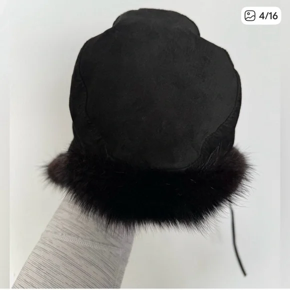 Real Rabbit Fur Black Trapper Hat - Picture 3 of 6